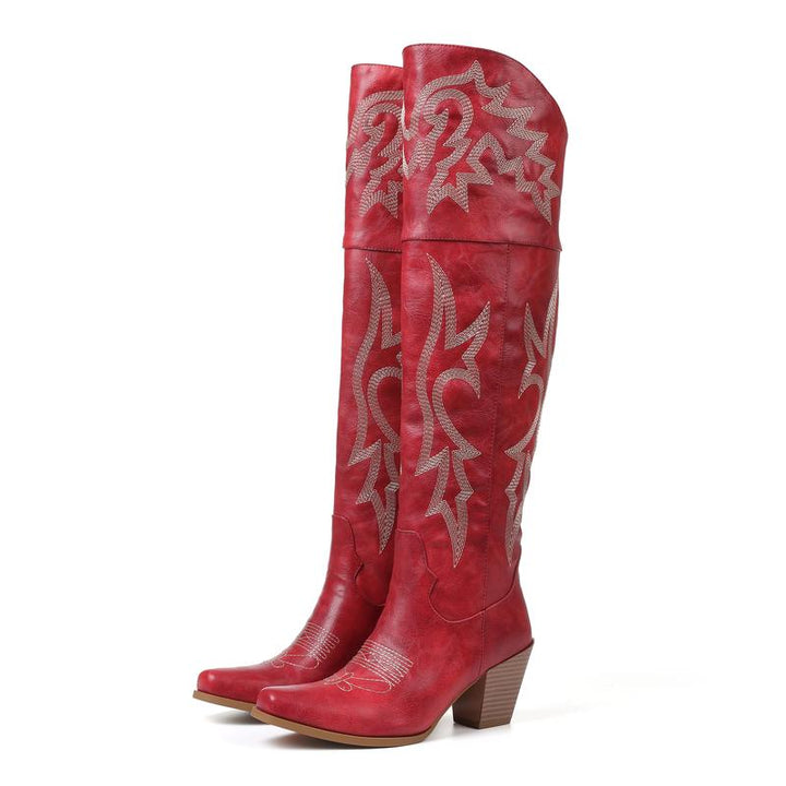 Ottilie | Embroidered Over-the-Knee Heeled Cowboy Boots