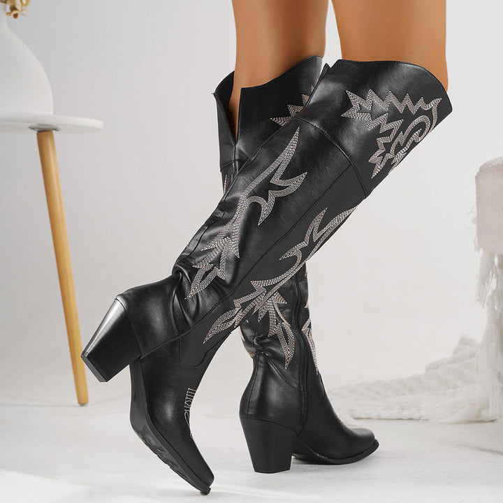 Ottilie | Embroidered Over-the-Knee Heeled Cowboy Boots