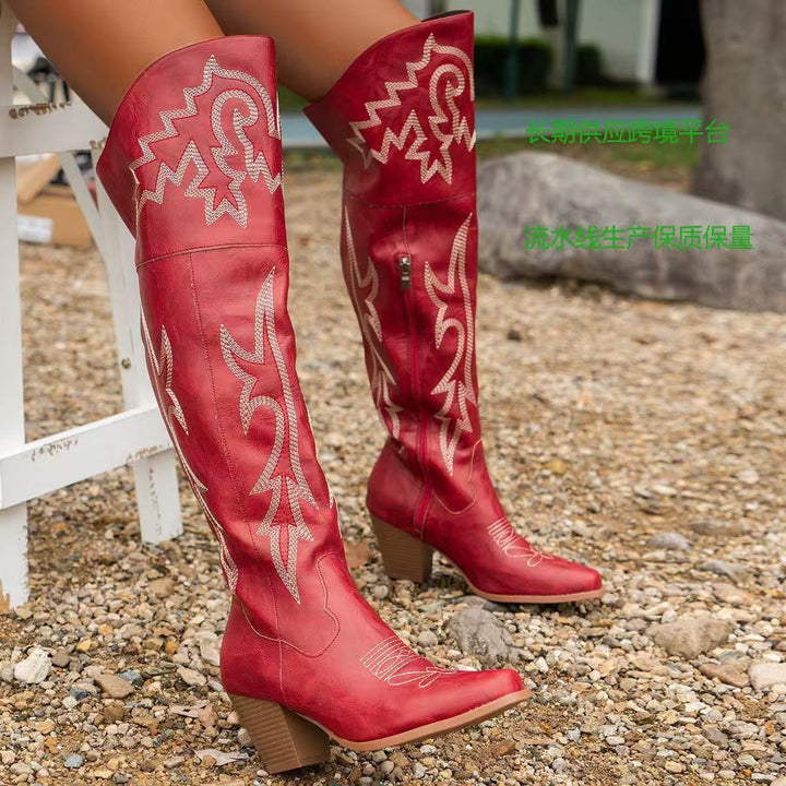 Ottilie | Embroidered Over-the-Knee Heeled Cowboy Boots