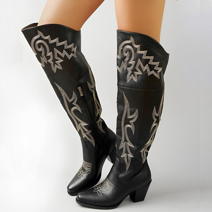 Ottilie | Embroidered Over-the-Knee Heeled Cowboy Boots