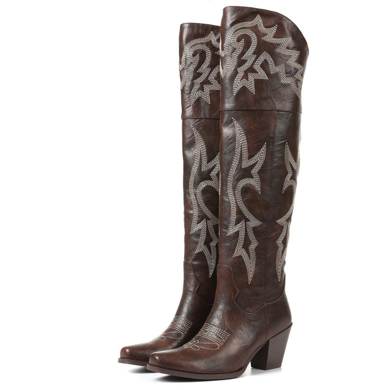 Ottilie | Embroidered Over-the-Knee Heeled Cowboy Boots