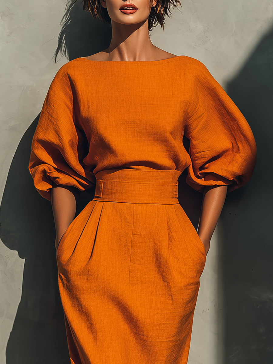 Ottilie | Stylish Boat Neck Blazer Dress with Balloon Sleeves