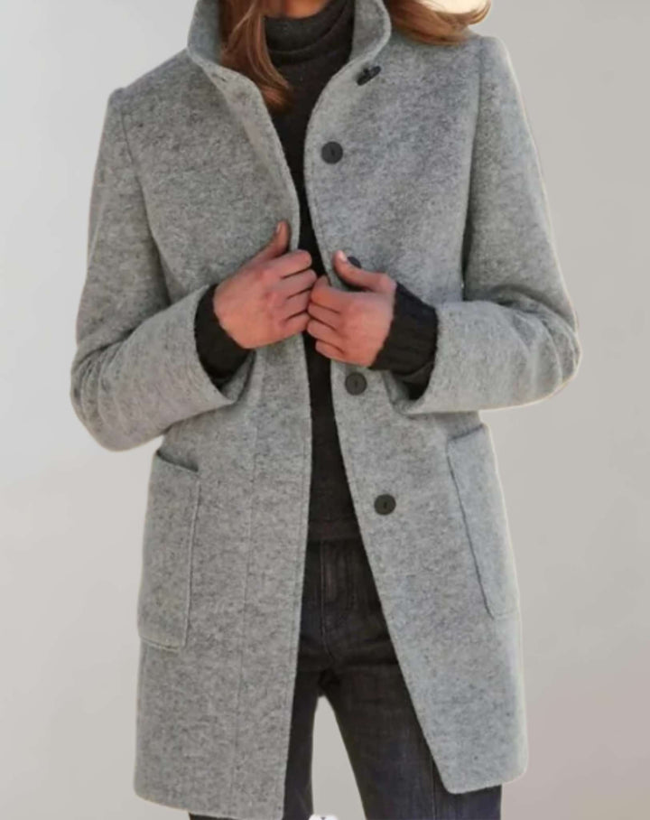 Ottilie | Stylish Longline High Collar Button Front Coat