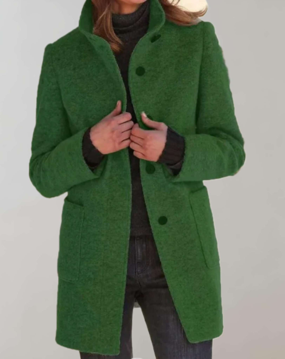 Ottilie | Stylish Longline High Collar Button Front Coat