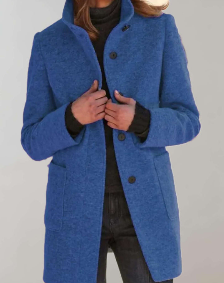 Ottilie | Stylish Longline High Collar Button Front Coat