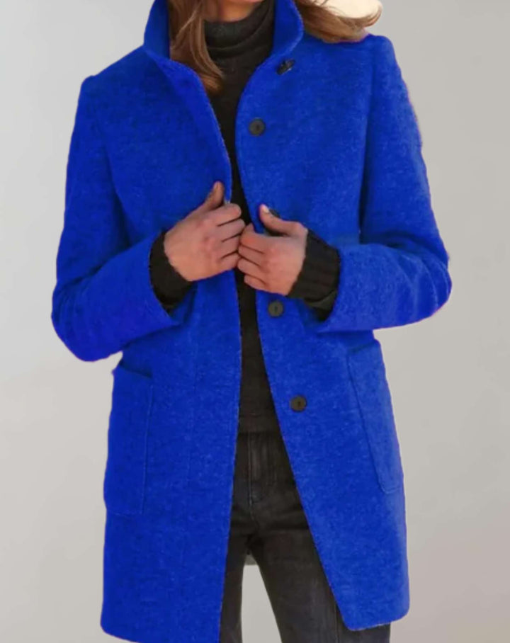 Ottilie | Stylish Longline High Collar Button Front Coat