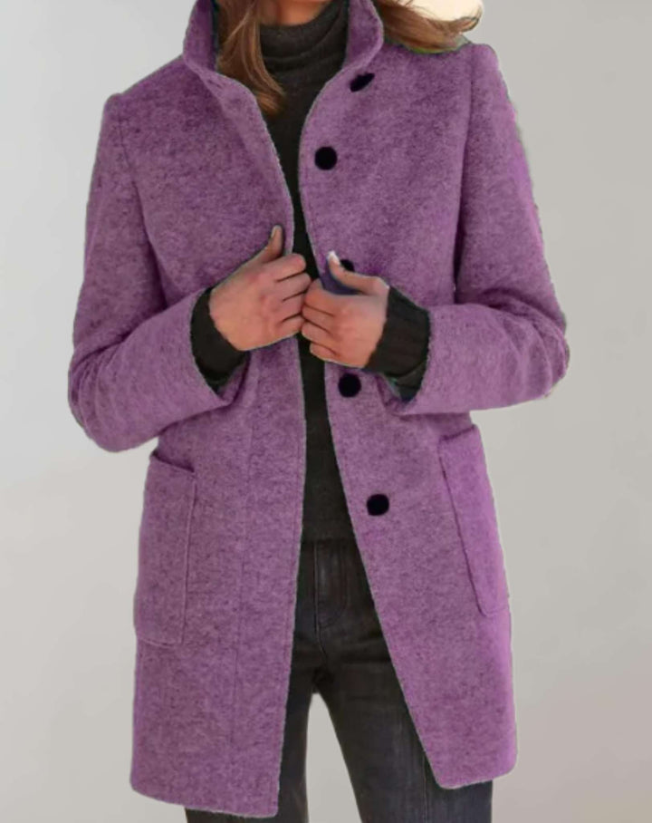 Ottilie | Stylish Longline High Collar Button Front Coat