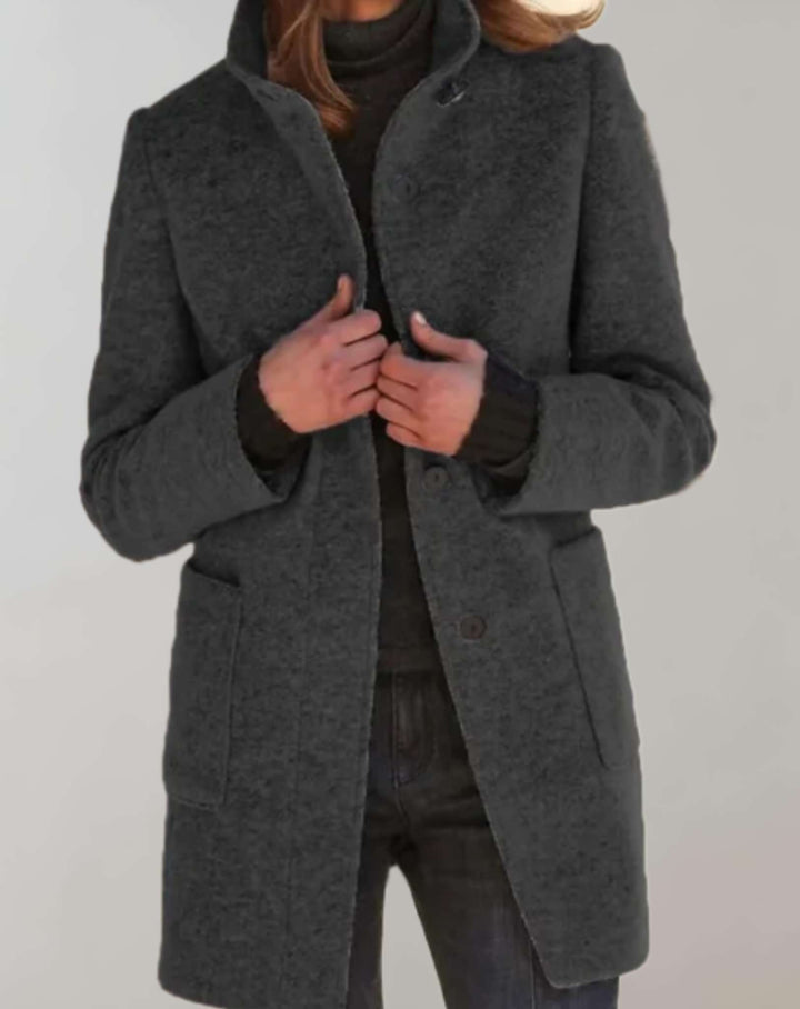 Ottilie | Stylish Longline High Collar Button Front Coat