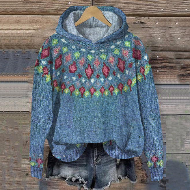 Phoebe | Cosy Fair Isle Knitted Pullover Hoodie