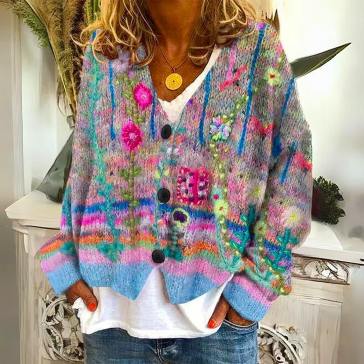 Raya | Chic Floral V-Neck Button-Through Knit Cardigan