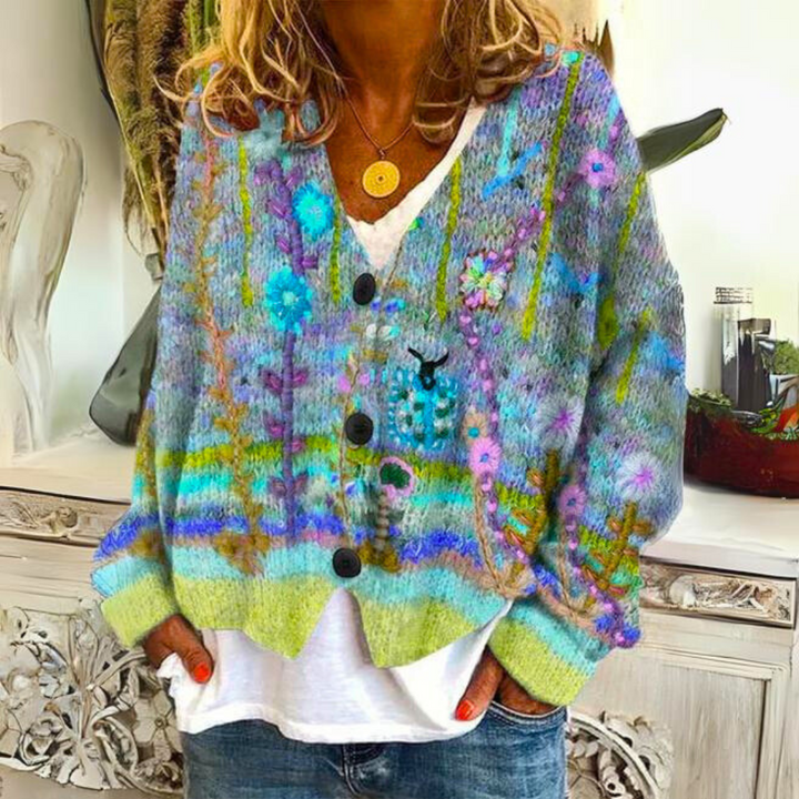 Raya | Chic Floral V-Neck Button-Through Knit Cardigan