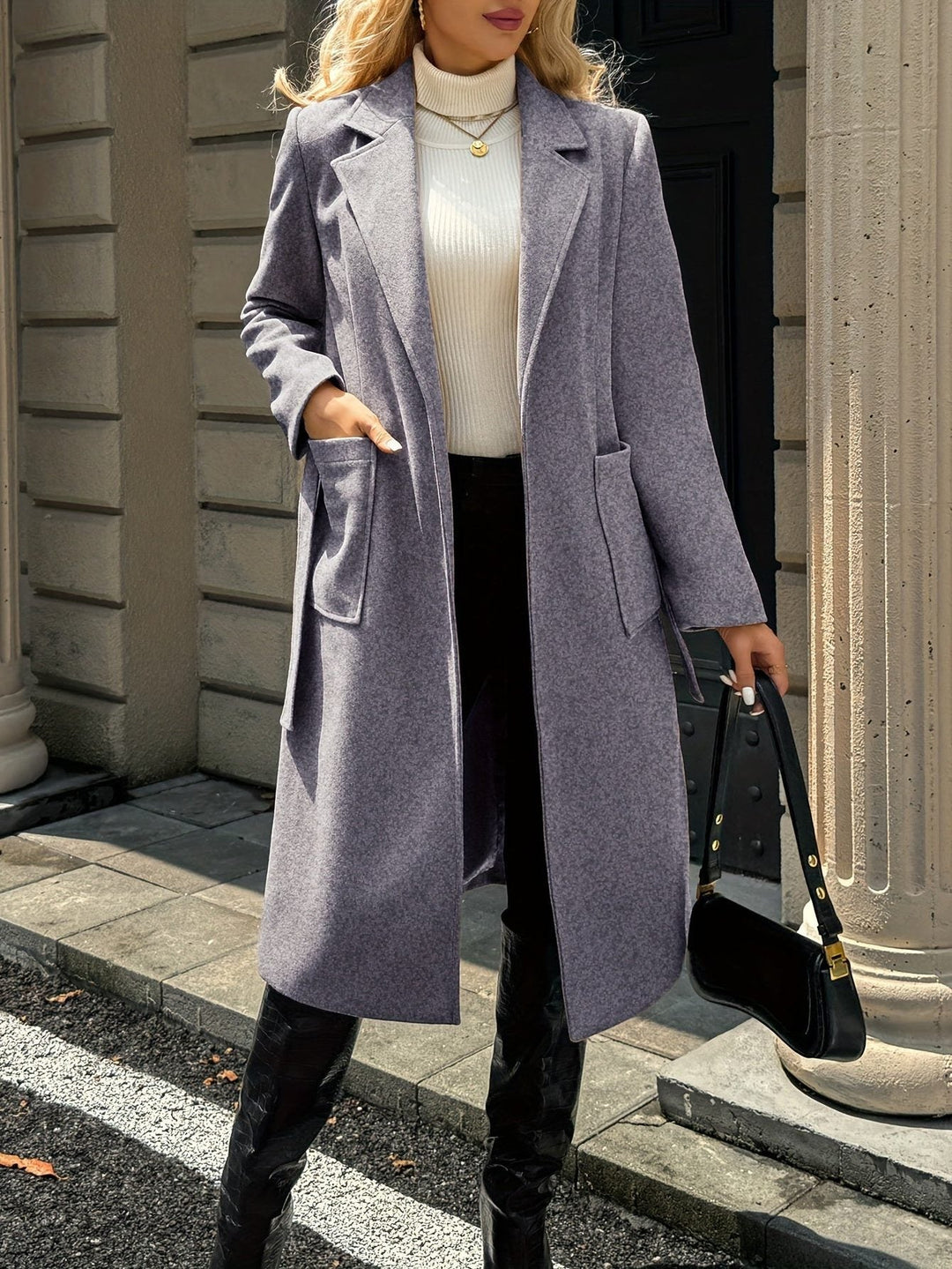 Raya | Elegant Belted Plus Size Coat with Notch Collar