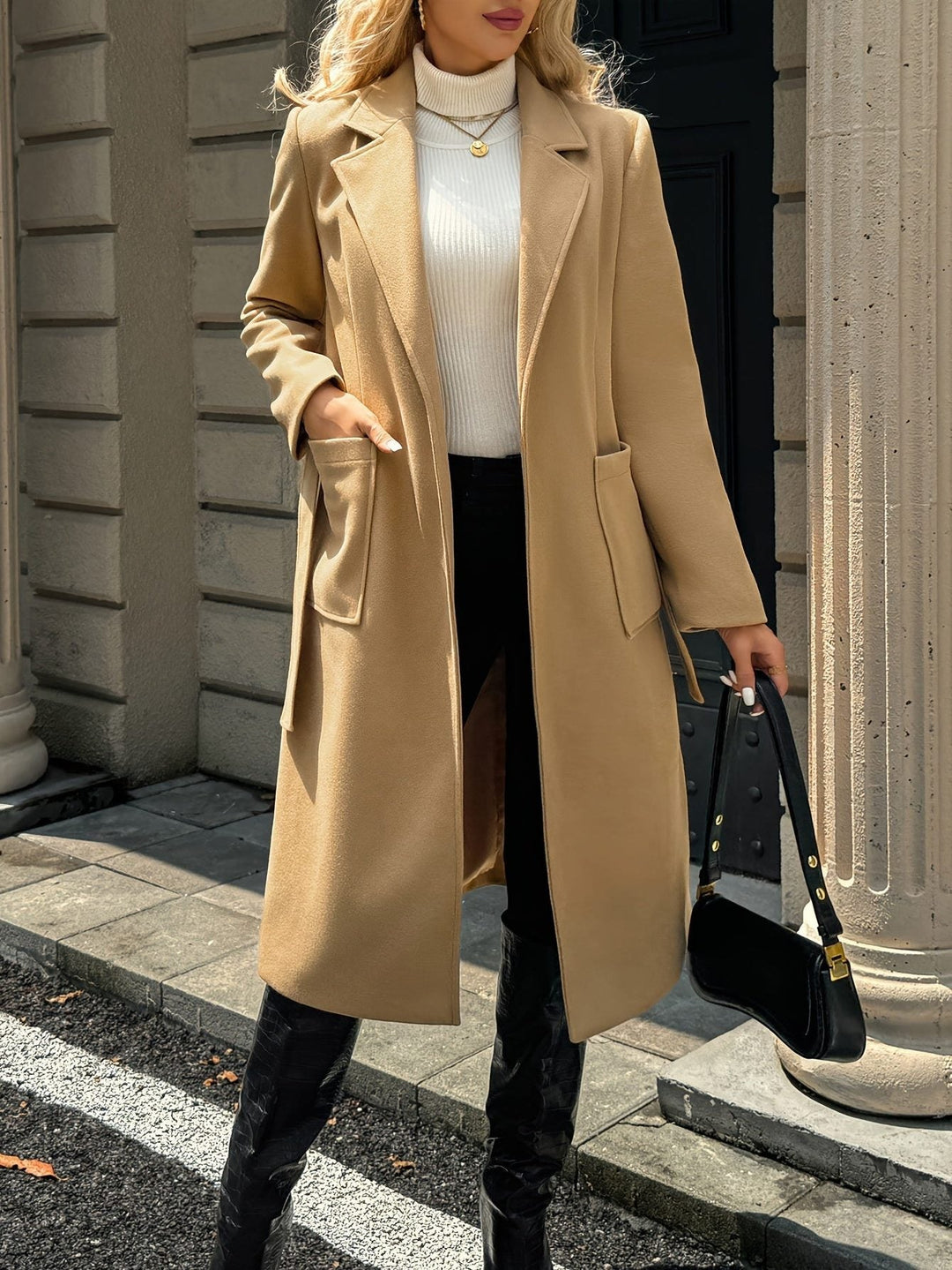 Raya | Elegant Belted Plus Size Coat with Notch Collar