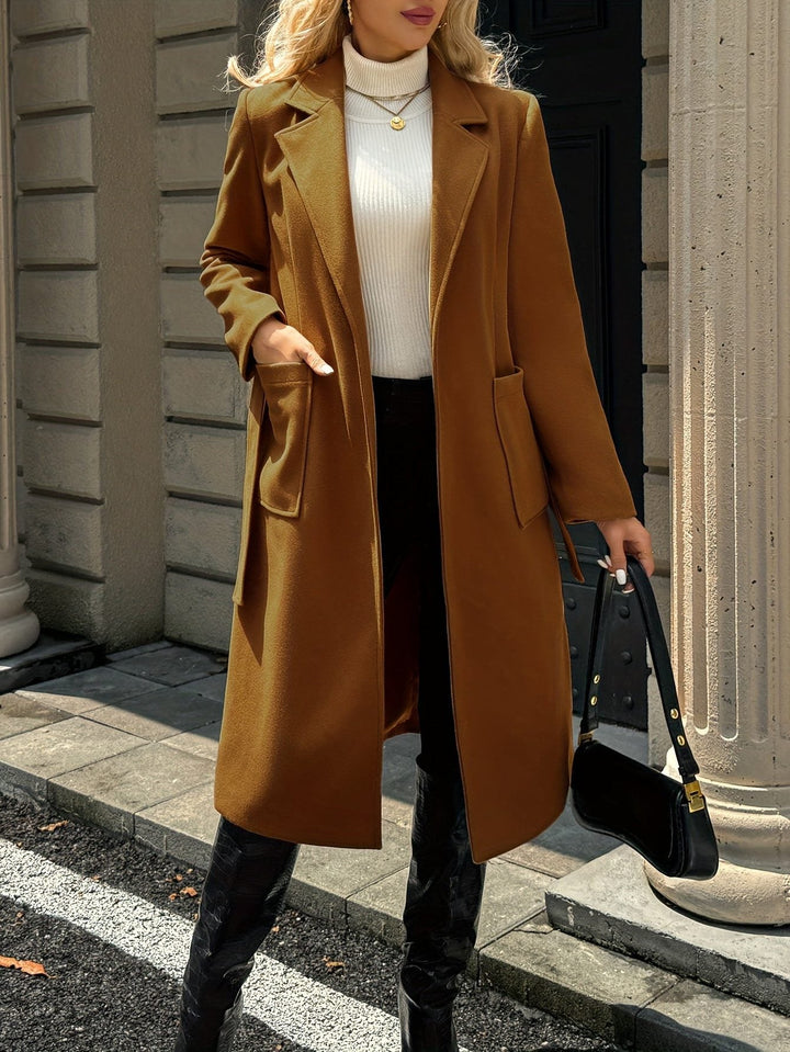 Raya | Elegant Belted Plus Size Coat with Notch Collar
