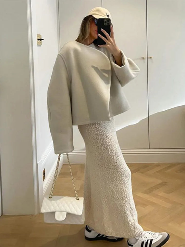 Raya | Graceful Collarless Short Winter Coat