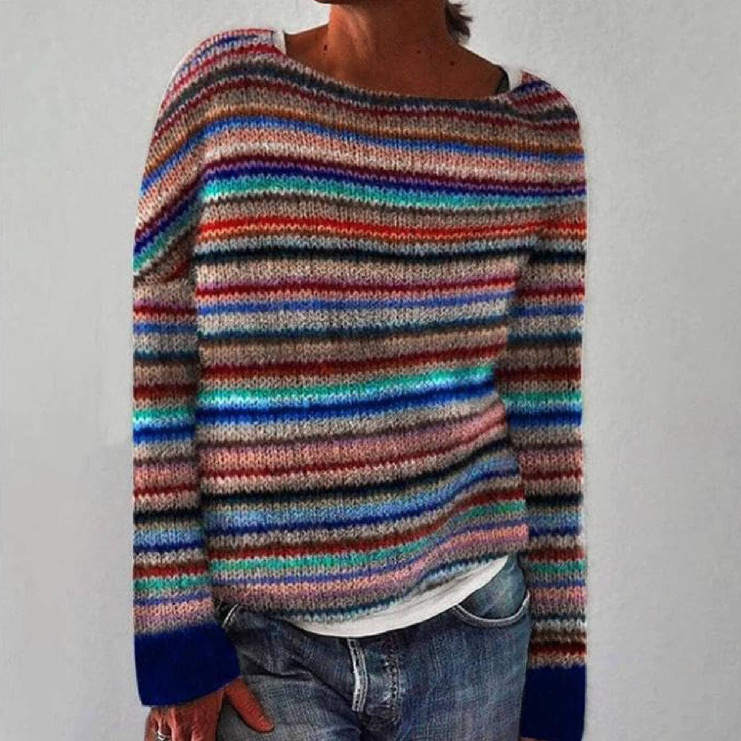 Raya | Retro Striped Boat Neck Knitted Jumper