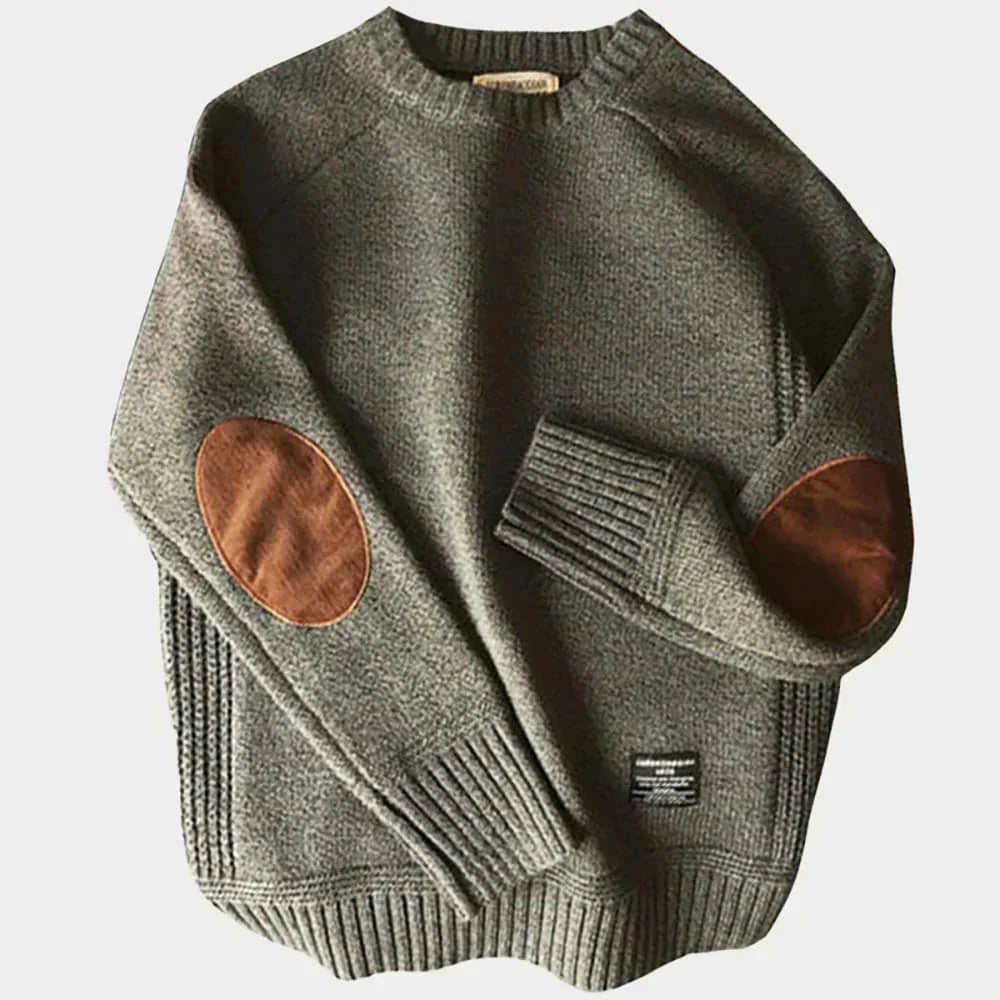 Reggie | Elbow Patch Crew Neck Mens Knitted Jumper