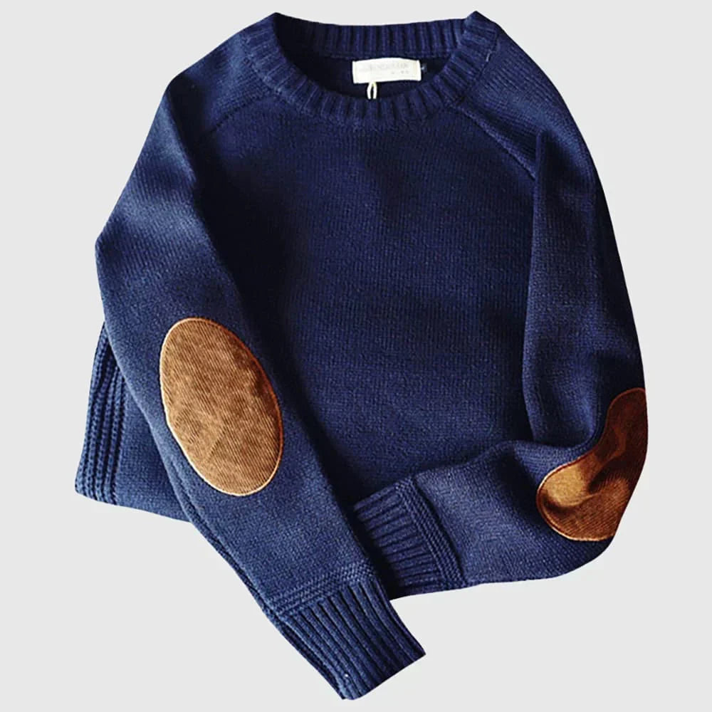 Reggie | Elbow Patch Crew Neck Mens Knitted Jumper