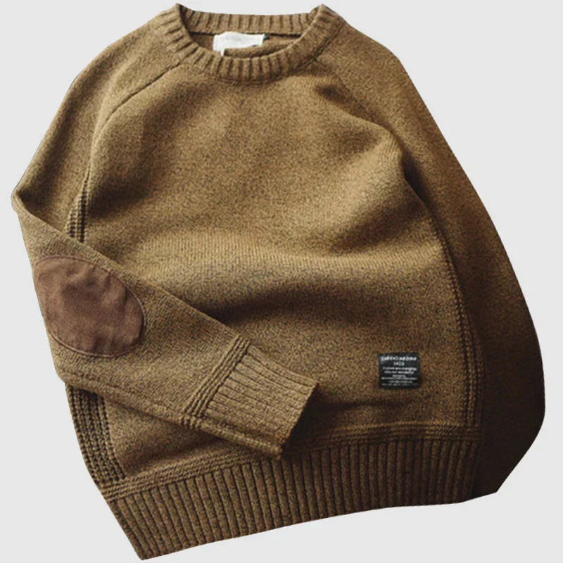 Reggie | Elbow Patch Crew Neck Mens Knitted Jumper