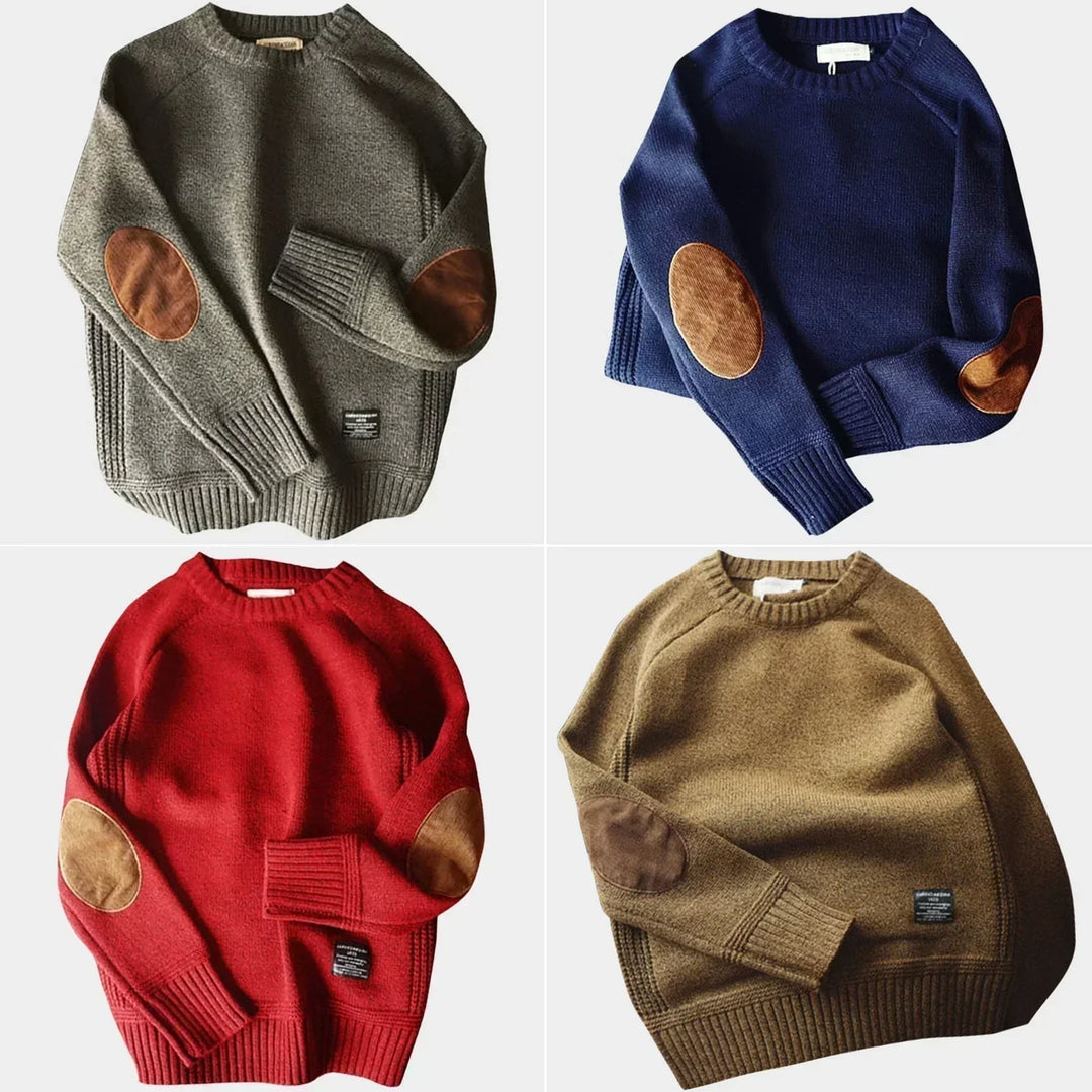Reggie | Elbow Patch Crew Neck Mens Knitted Jumper