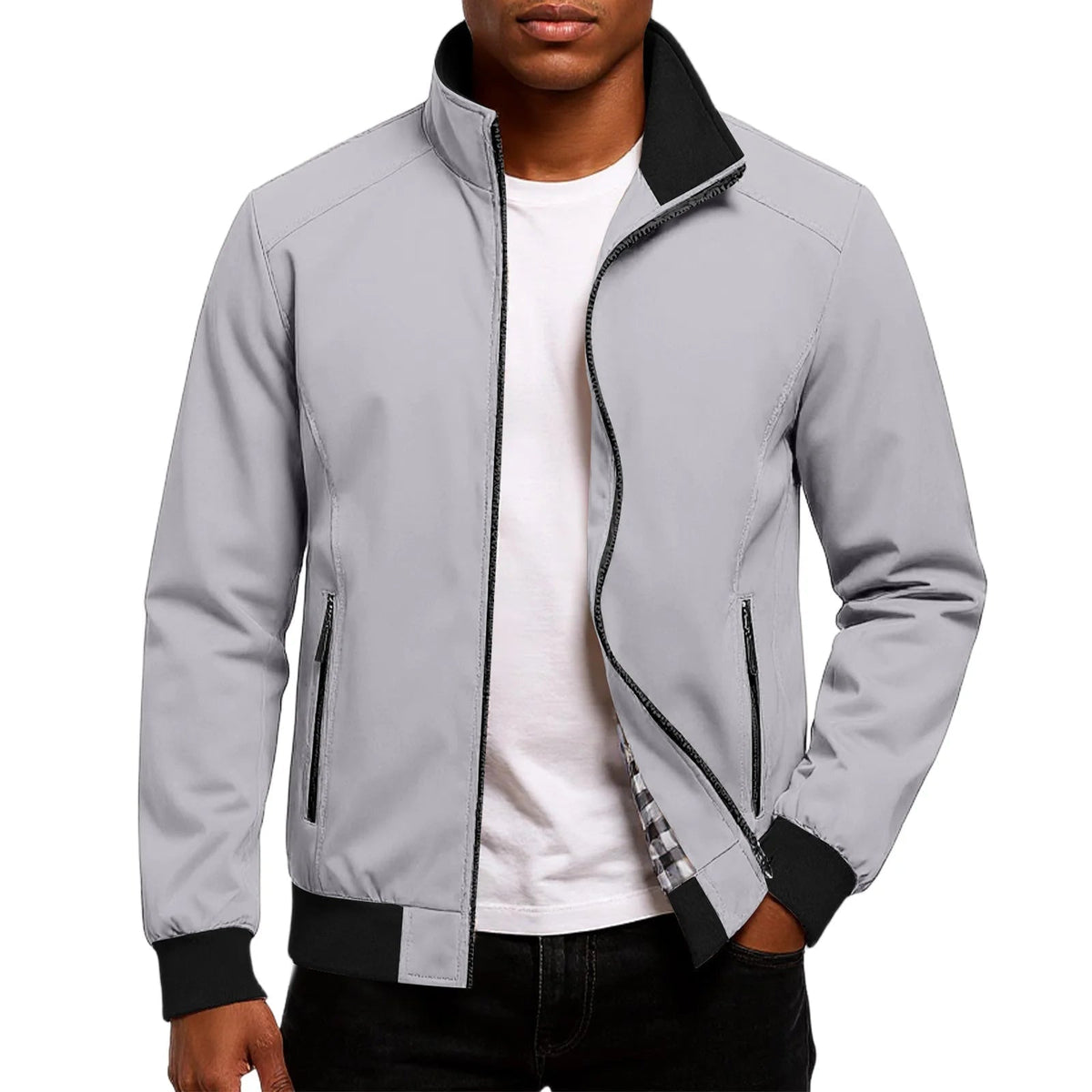 Riley | Effortless Contrast Trim Zip-Up Bomber Jacket