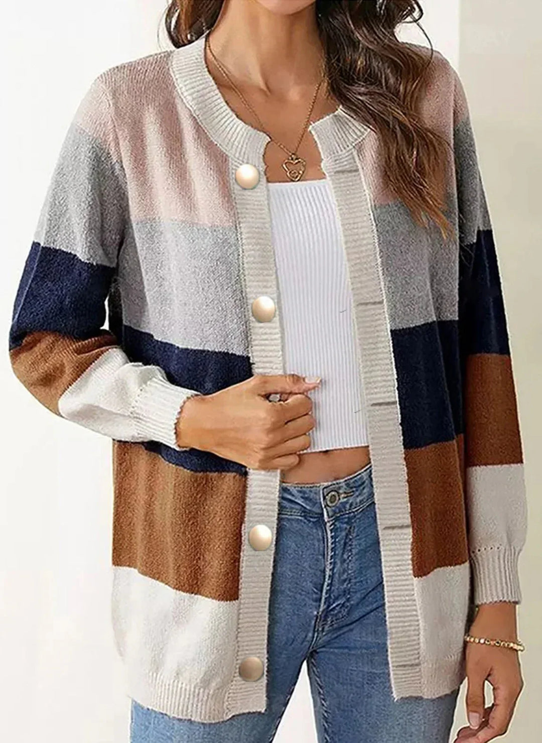 Robyn | Polished Striped Button-Up Knit Cardigan