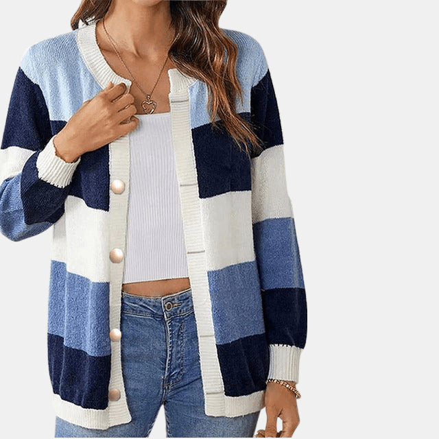 Robyn | Polished Striped Button-Up Knit Cardigan