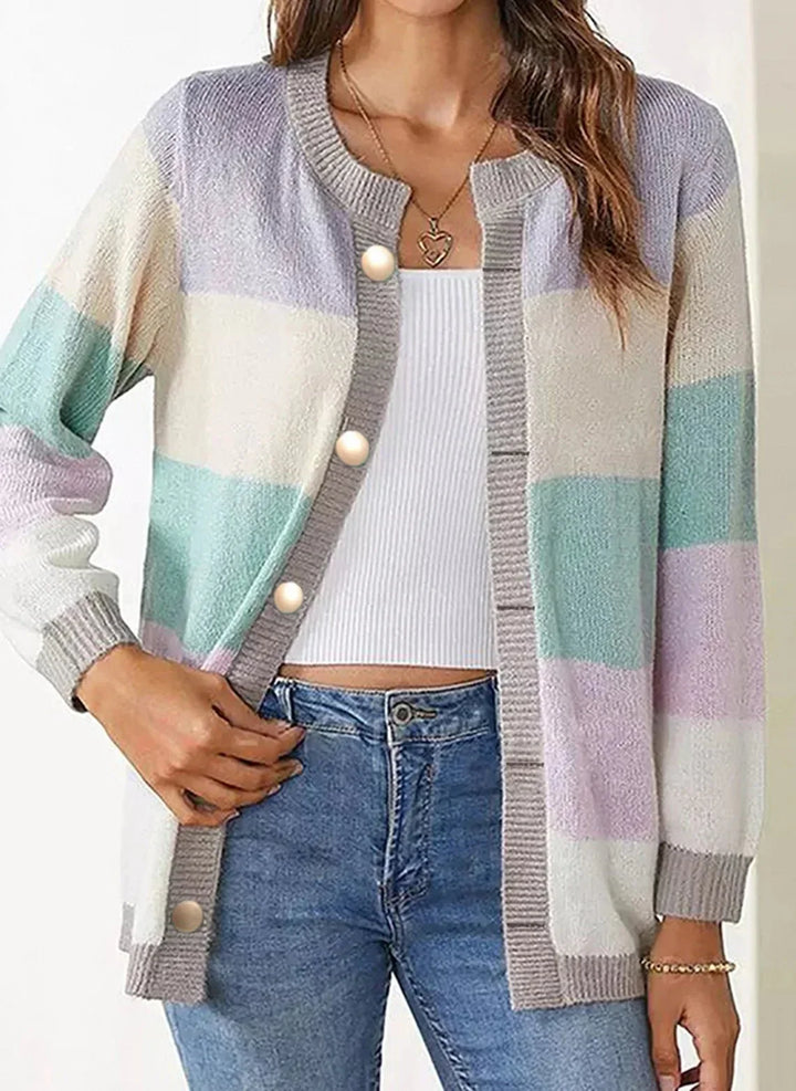 Robyn | Polished Striped Button-Up Knit Cardigan