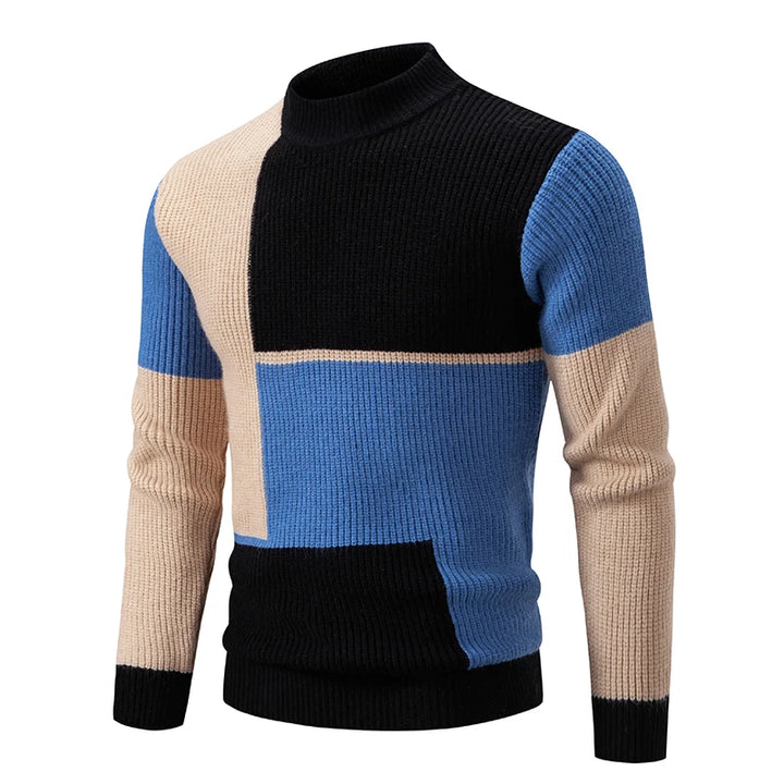 Ronnie | High Neck Colour Block Mens Knitted Jumper