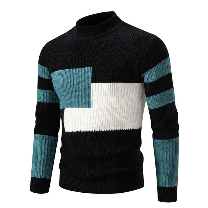 Ronnie | High Neck Colour Block Mens Knitted Jumper