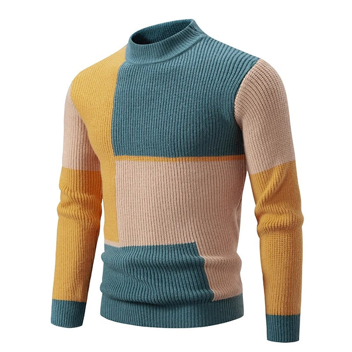 Ronnie | High Neck Colour Block Mens Knitted Jumper