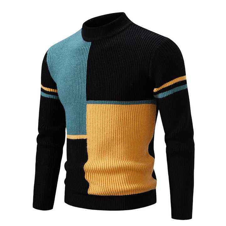 Ronnie | High Neck Colour Block Mens Knitted Jumper