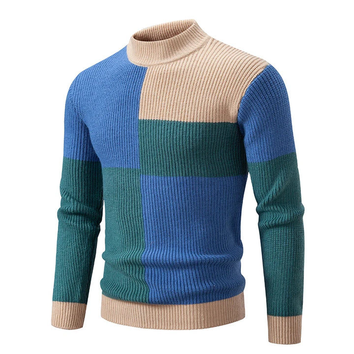 Ronnie | High Neck Colour Block Mens Knitted Jumper