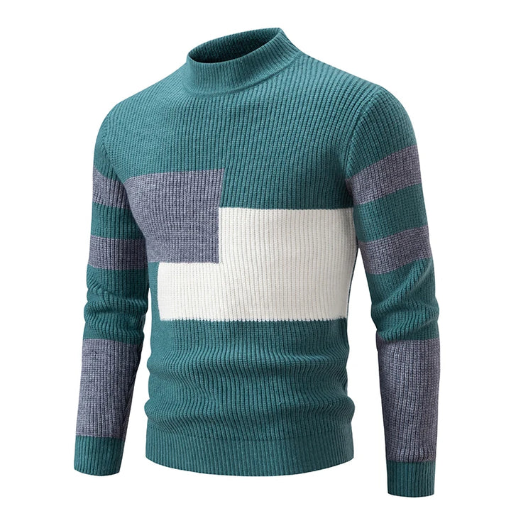 Ronnie | High Neck Colour Block Mens Knitted Jumper