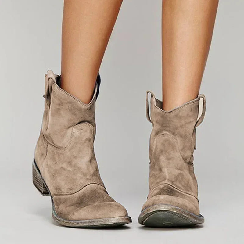 Rosa | Distressed Low Heel Ankle Cowboy Boots