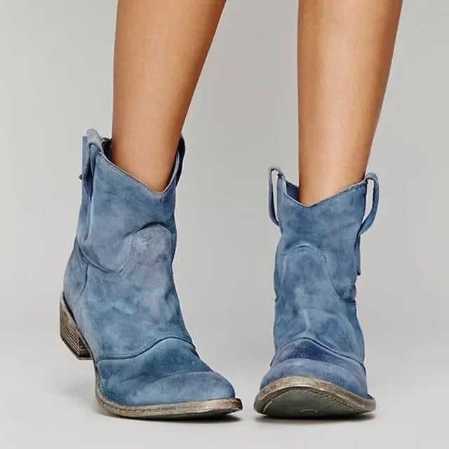 Rosa | Distressed Low Heel Ankle Cowboy Boots