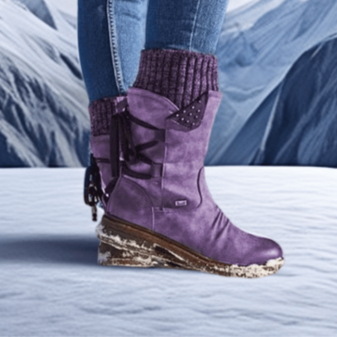 Rosa | Ribbed Cuff Lace-Up Mid Calf Winter Boots