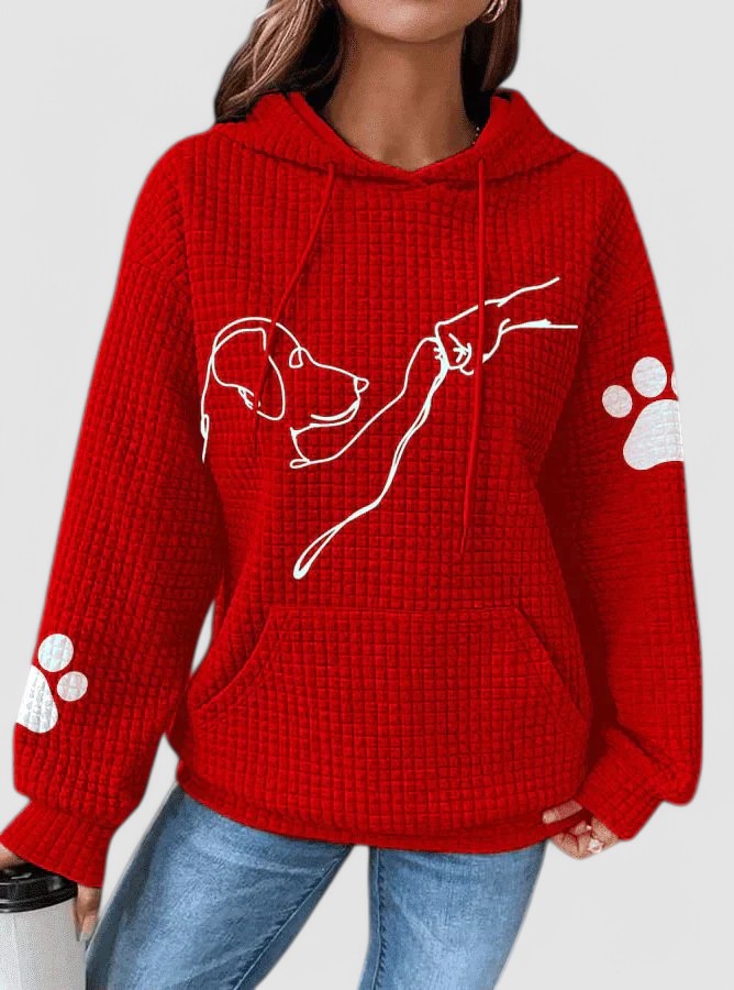 Rosa | Waffle Knit Dog Print Pullover Hoodie
