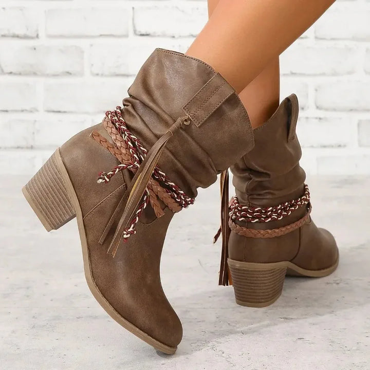 Rose | Braided Block Heel Ankle Cowboy Boots