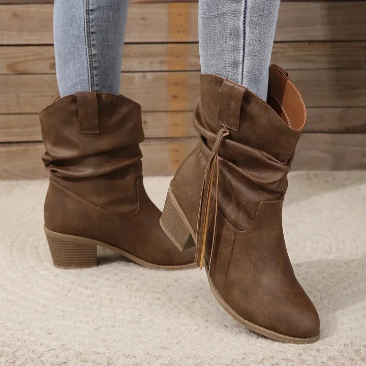 Rose | Braided Block Heel Ankle Cowboy Boots