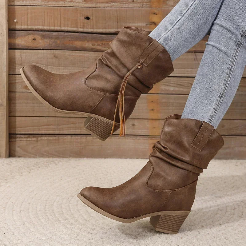 Rose | Braided Block Heel Ankle Cowboy Boots