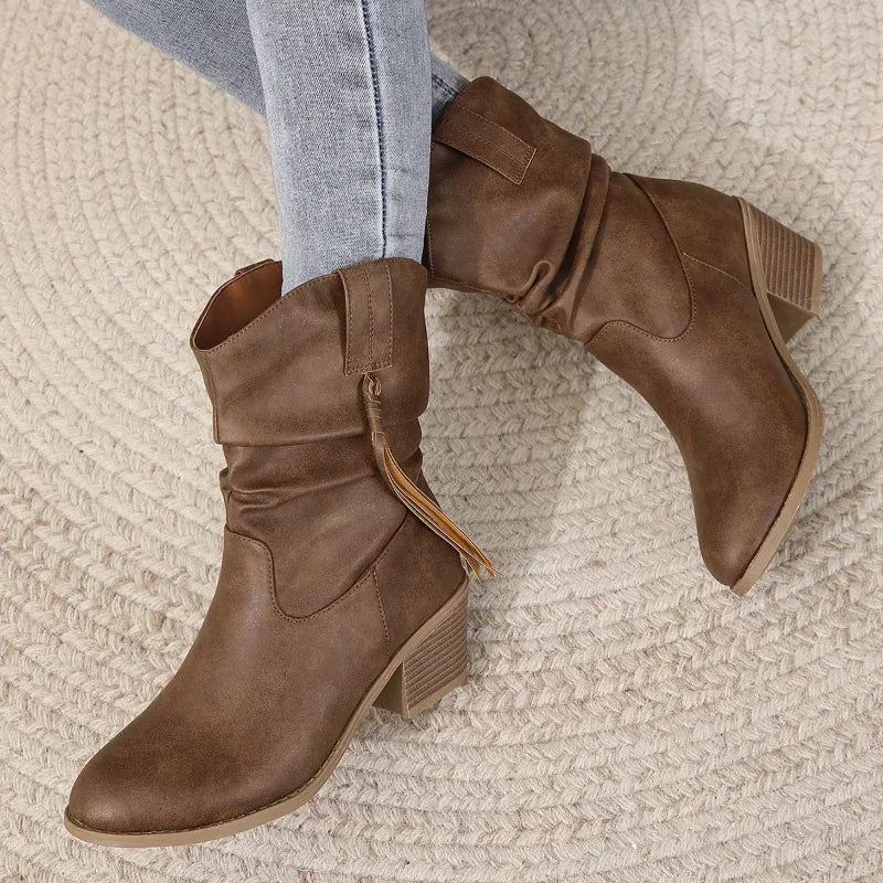 Rose | Braided Block Heel Ankle Cowboy Boots