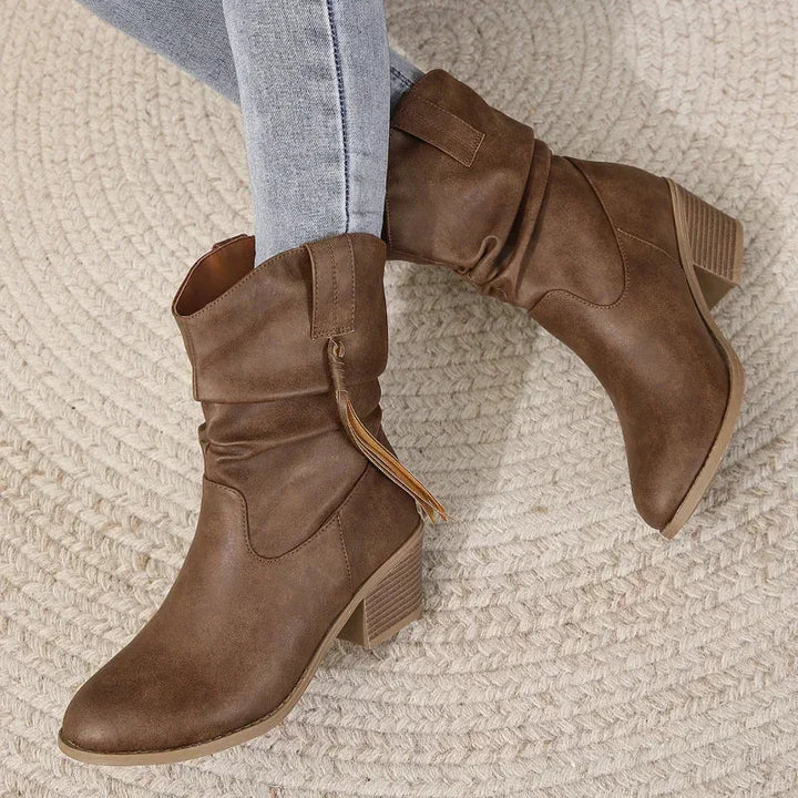 Rose | Braided Block Heel Ankle Cowboy Boots