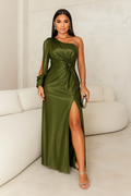 Rose | Chic One-Shoulder Satin Autumn Wedding Guest Maxi Dress