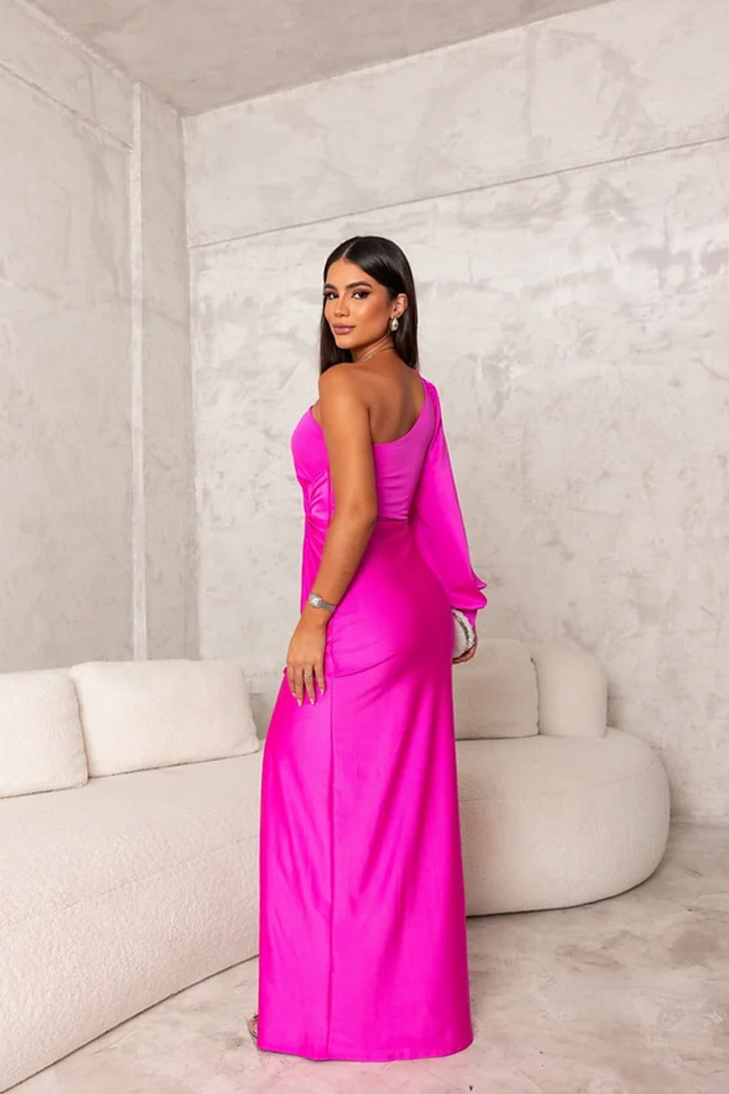 Rose | Chic One-Shoulder Satin Autumn Wedding Guest Maxi Dress