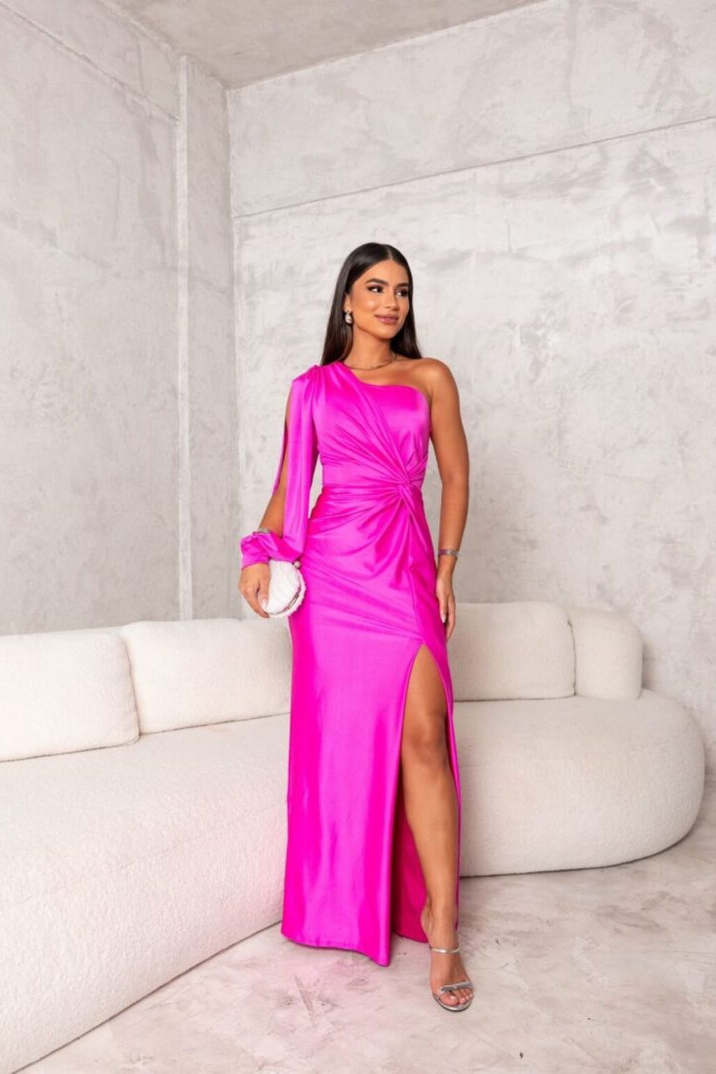 Rose | Chic One-Shoulder Satin Autumn Wedding Guest Maxi Dress