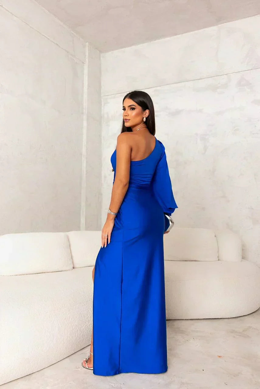 Rose | Chic One-Shoulder Satin Autumn Wedding Guest Maxi Dress