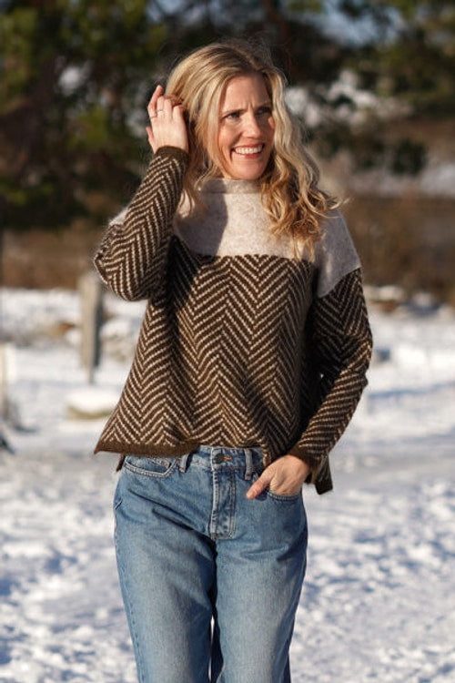 Rose | Elegant Herringbone Oversized Roll Neck Jumper