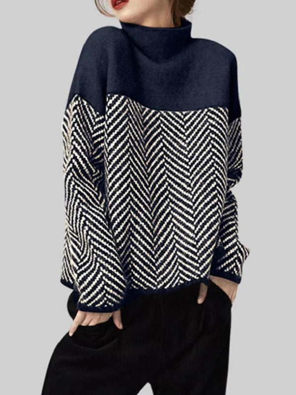 Rose | Elegant Herringbone Oversized Roll Neck Jumper