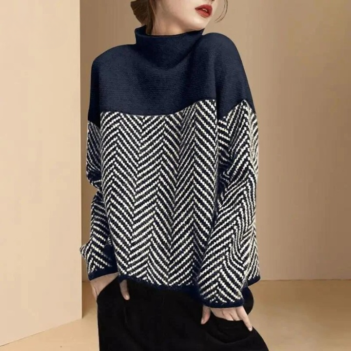 Rose | Elegant Herringbone Oversized Roll Neck Jumper